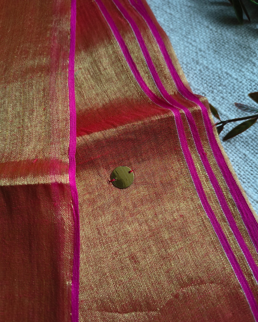 Pure Khadi Tissue Saree with Coin design - Sunset