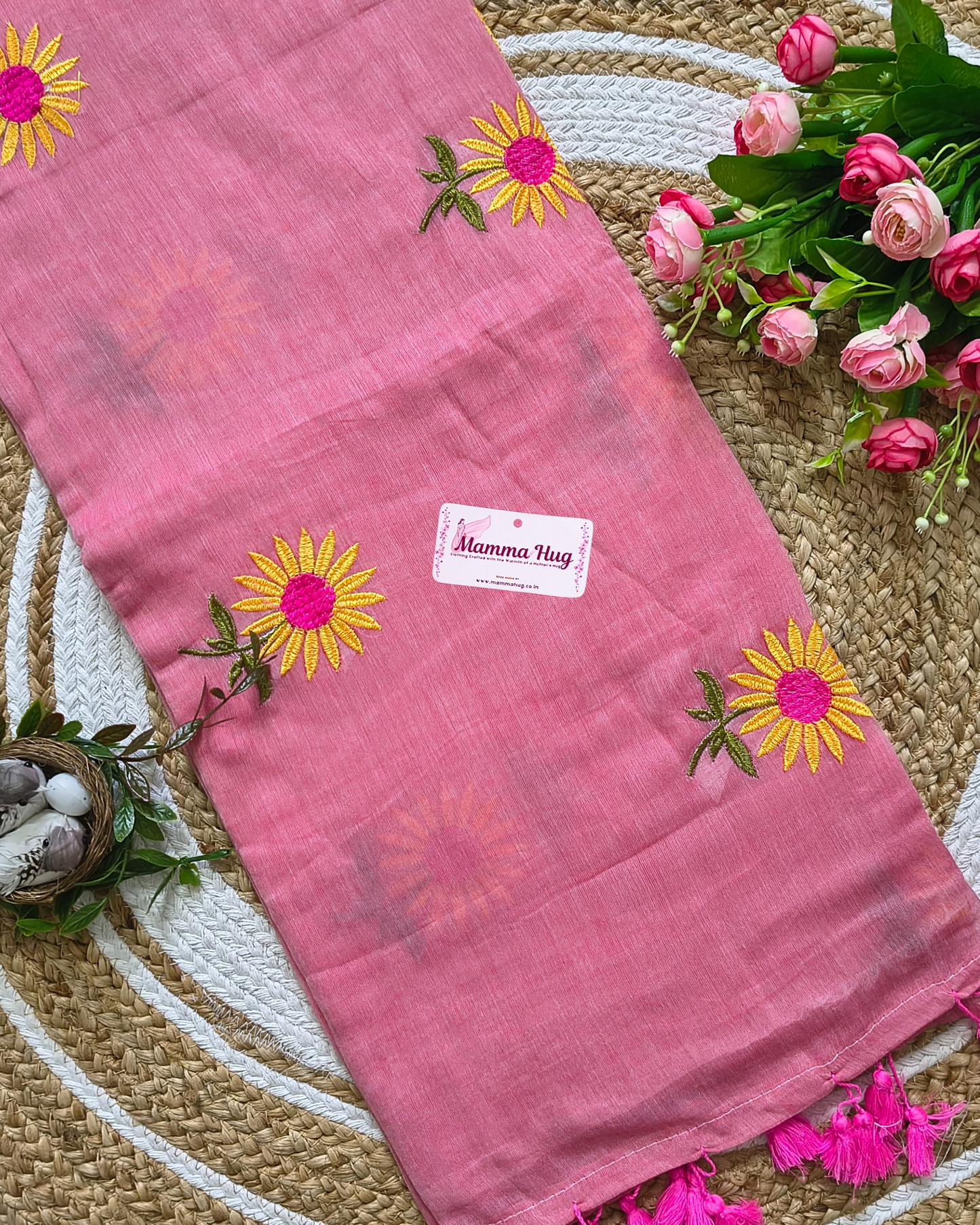 Mul Cottom Handloom Saree Flower Embroidery