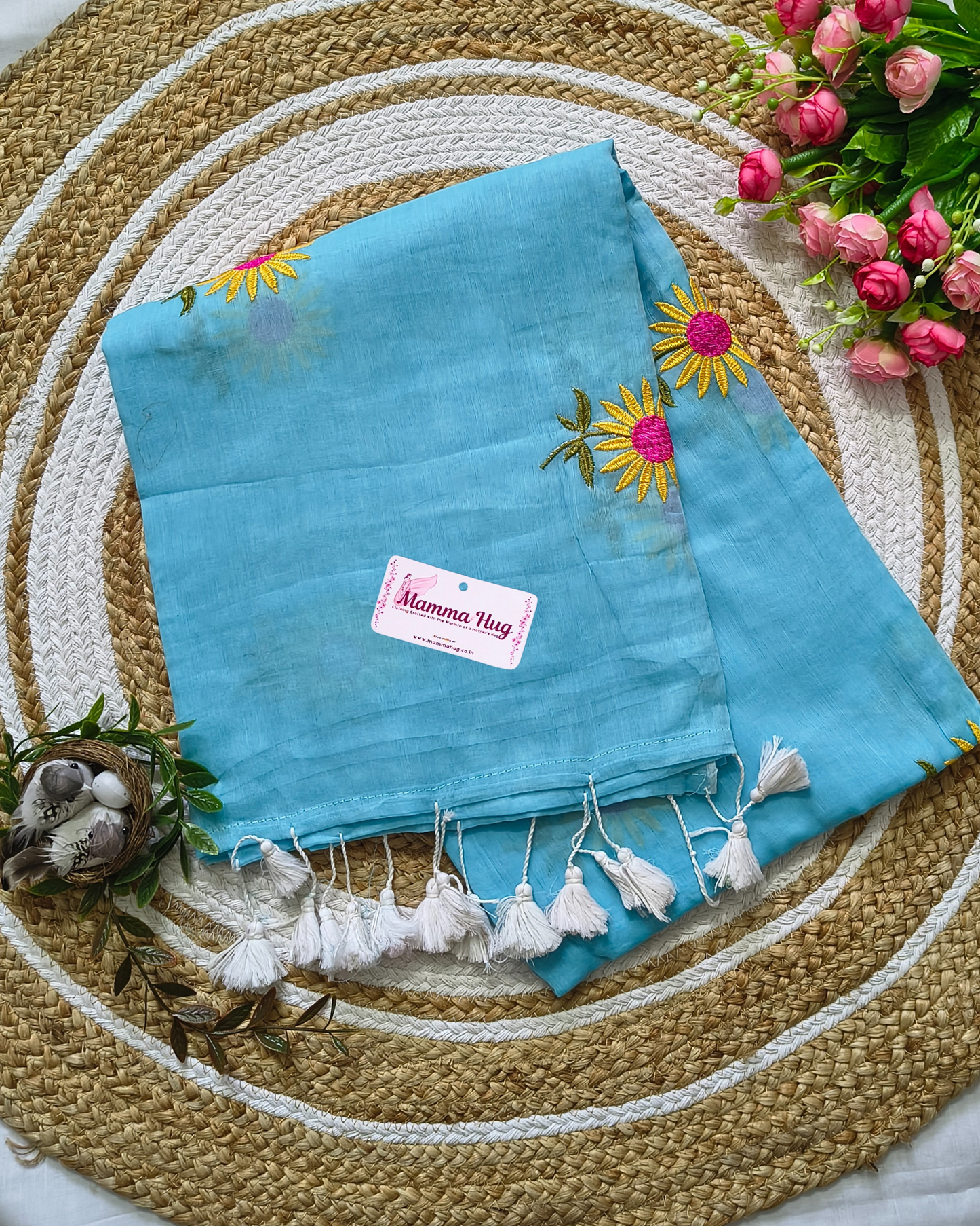 Mul Cottom Handloom Saree Flower Embroidery