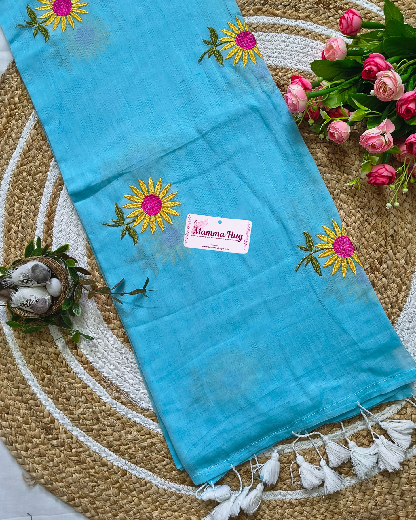 Mul Cottom Handloom Saree Flower Embroidery