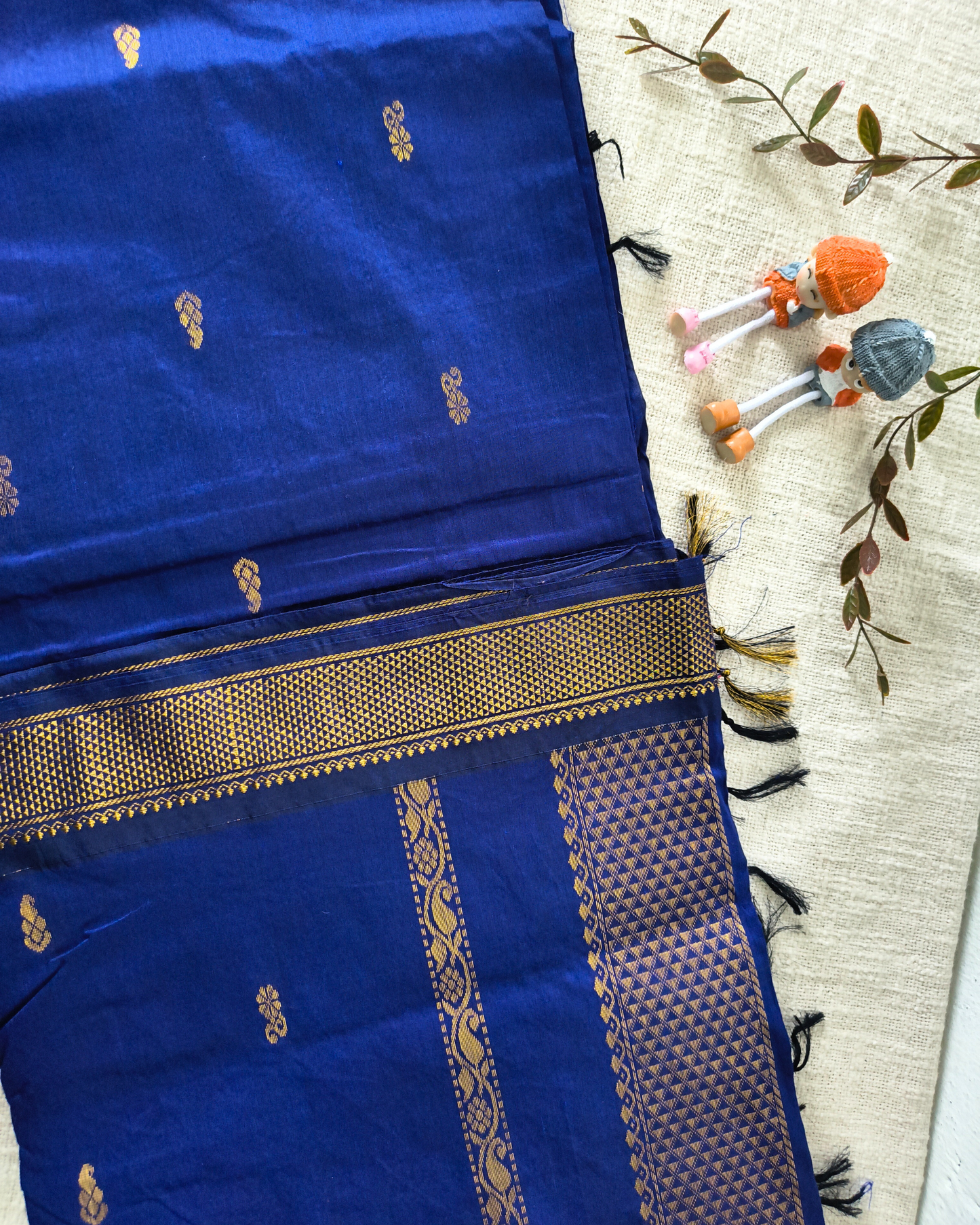 Premium Kalyani Cotton with Butta Monochromatic  - Blue