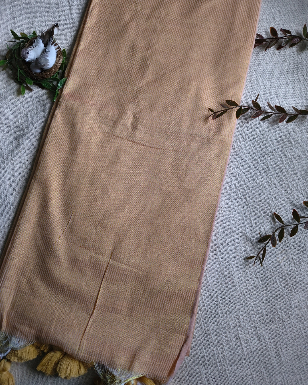 Pure Cottom Handloom Saree with Gold Zari weaving in Half & Half Pattern - Sandal