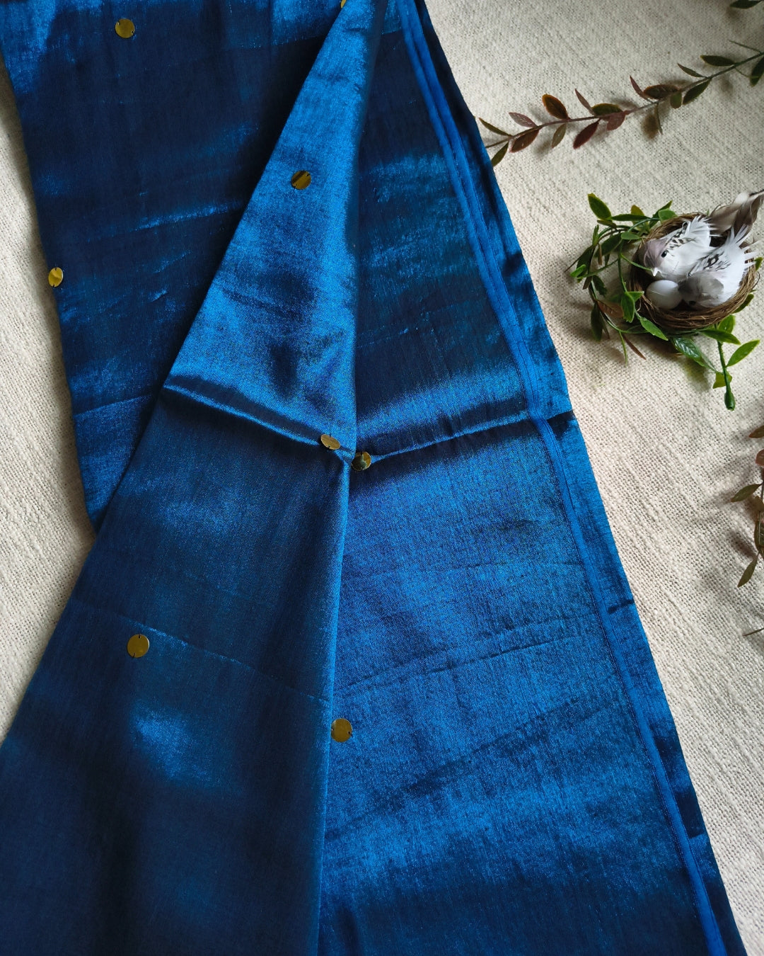 Pure Khadi Tissue Saree with Coin design - Blue