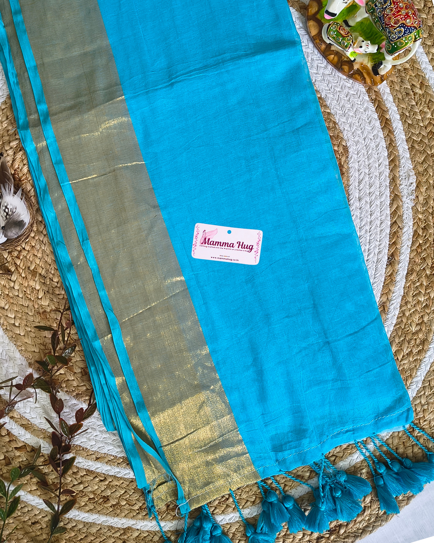Mul Cottom Handloom Saree with Golden Border