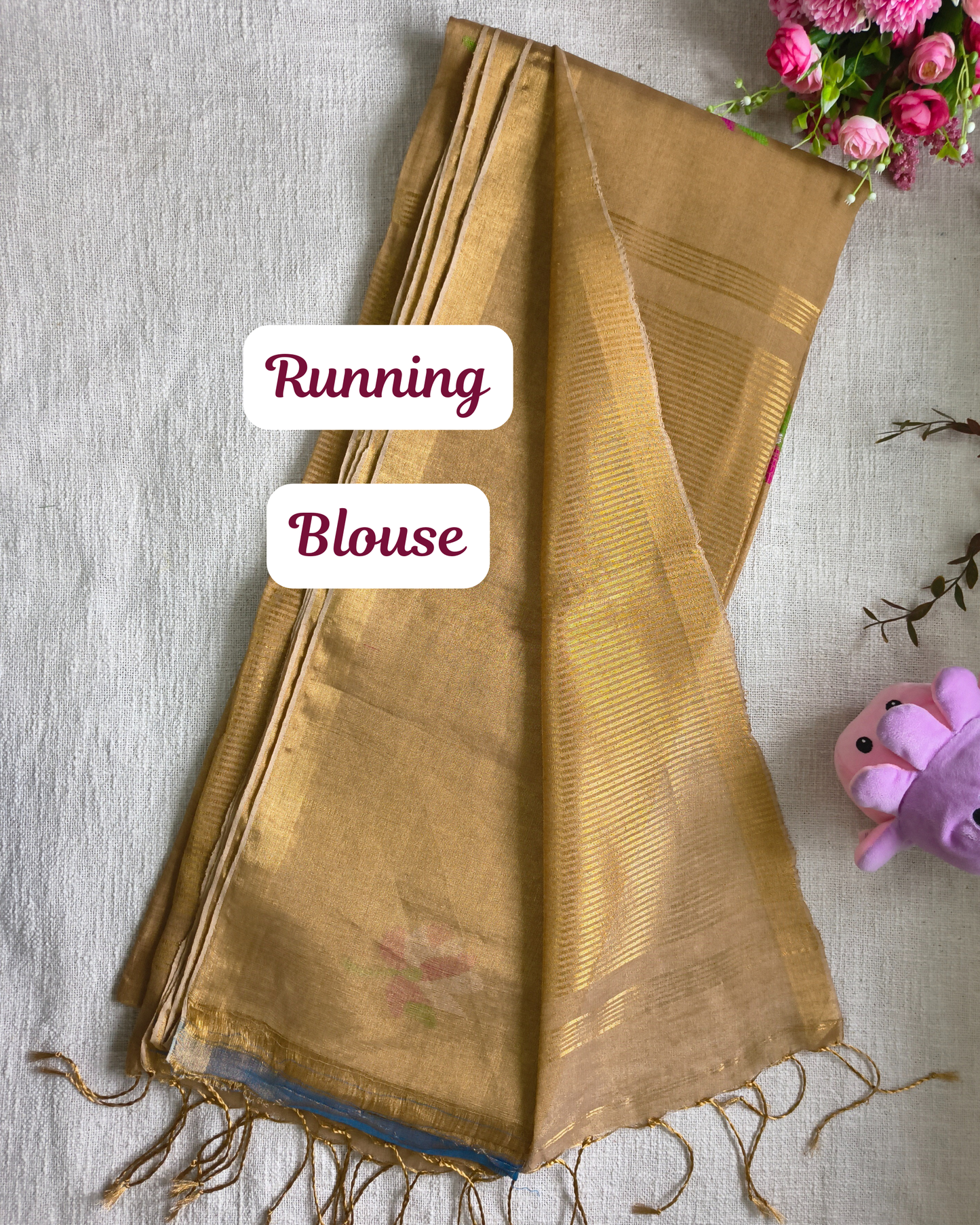 Handloom Tussar Tissue with Jamdhani Woven Design - Golden