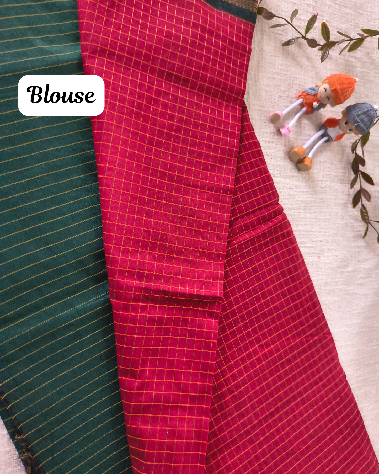 Premium Kalyani Cotton checked with Zari Border - Red