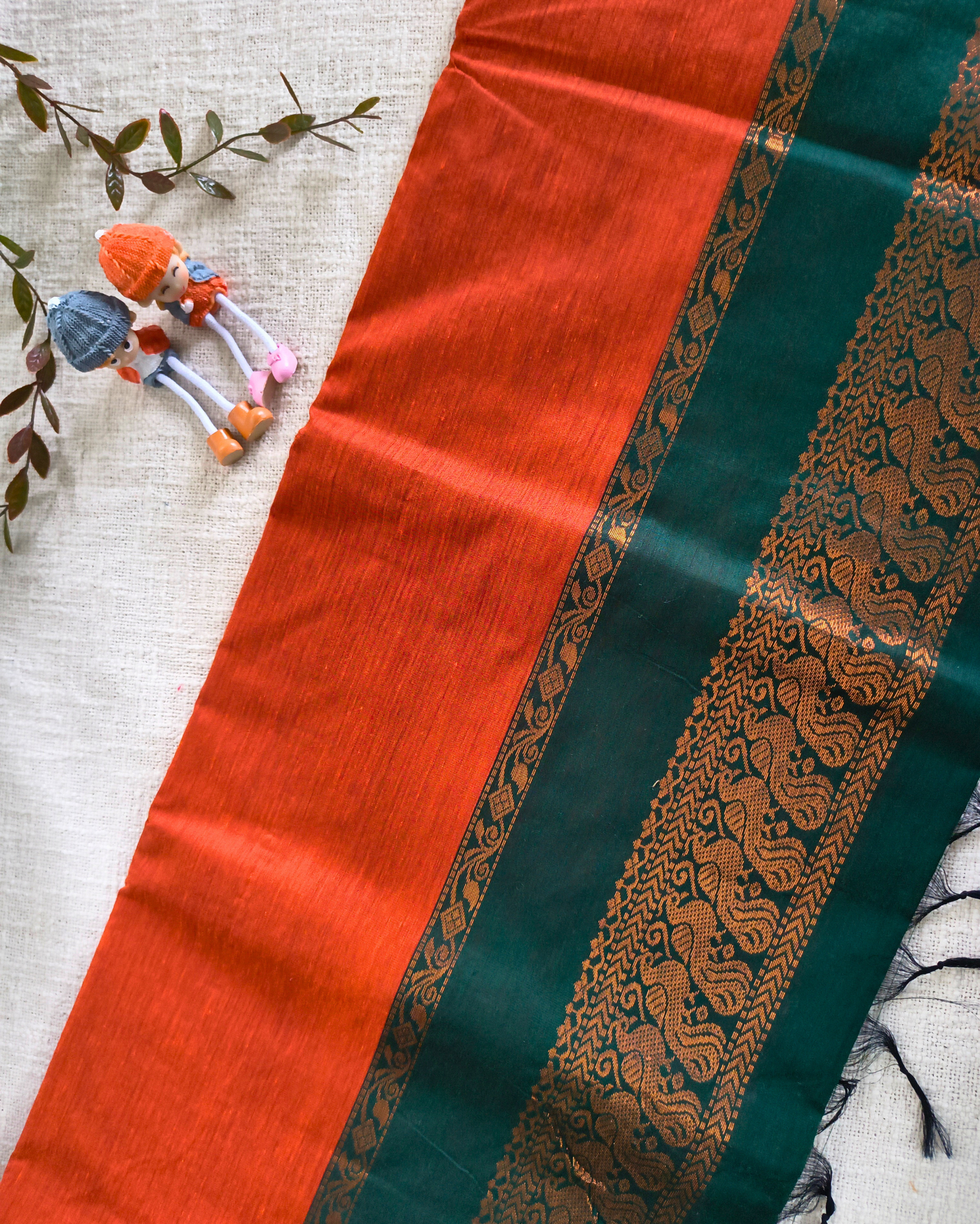 Premium Kalyani Cotton Plain Saree with Zari Border - Orange
