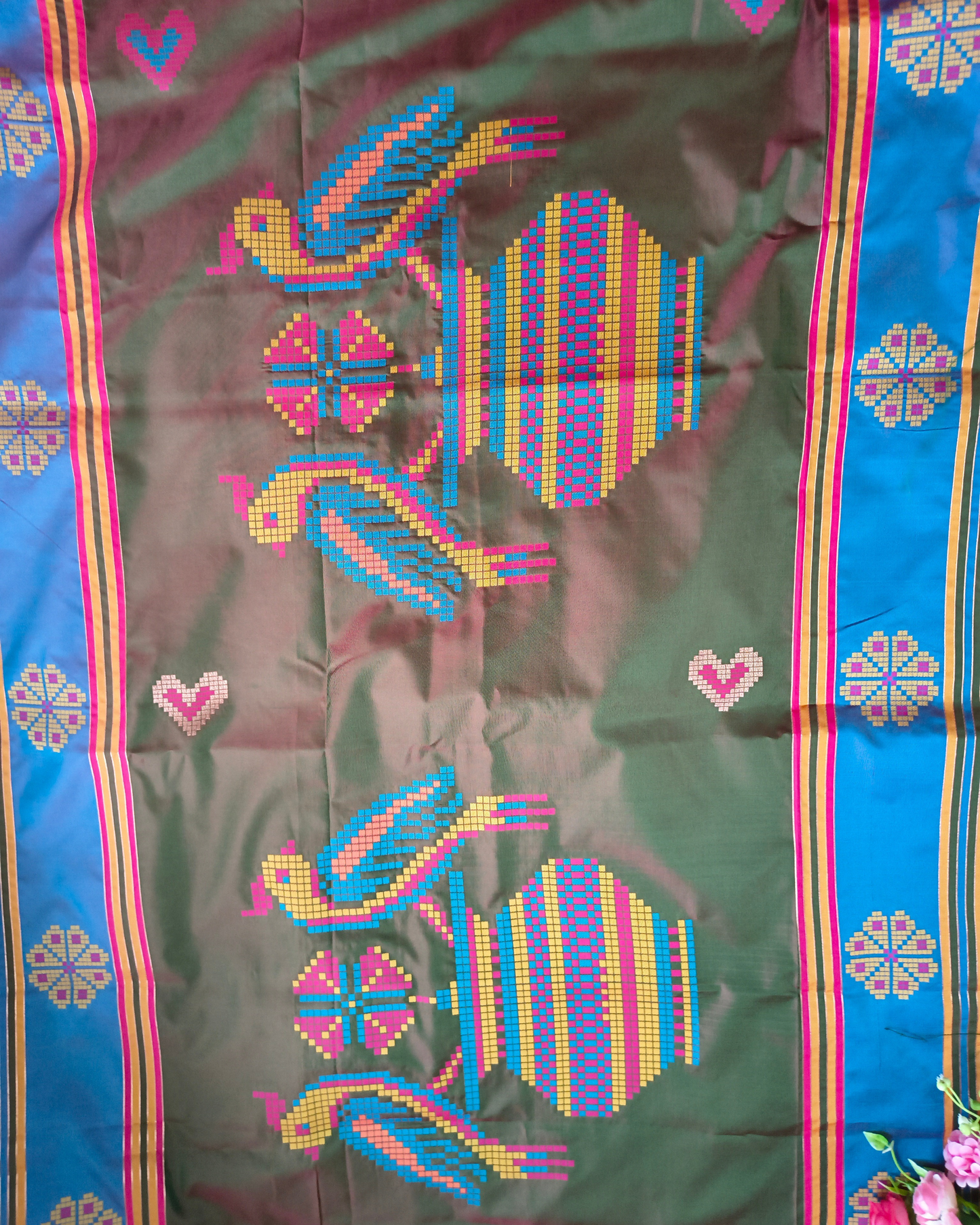 Pure Silk Saree with Contrast Pallu and Butta - Rani Pink