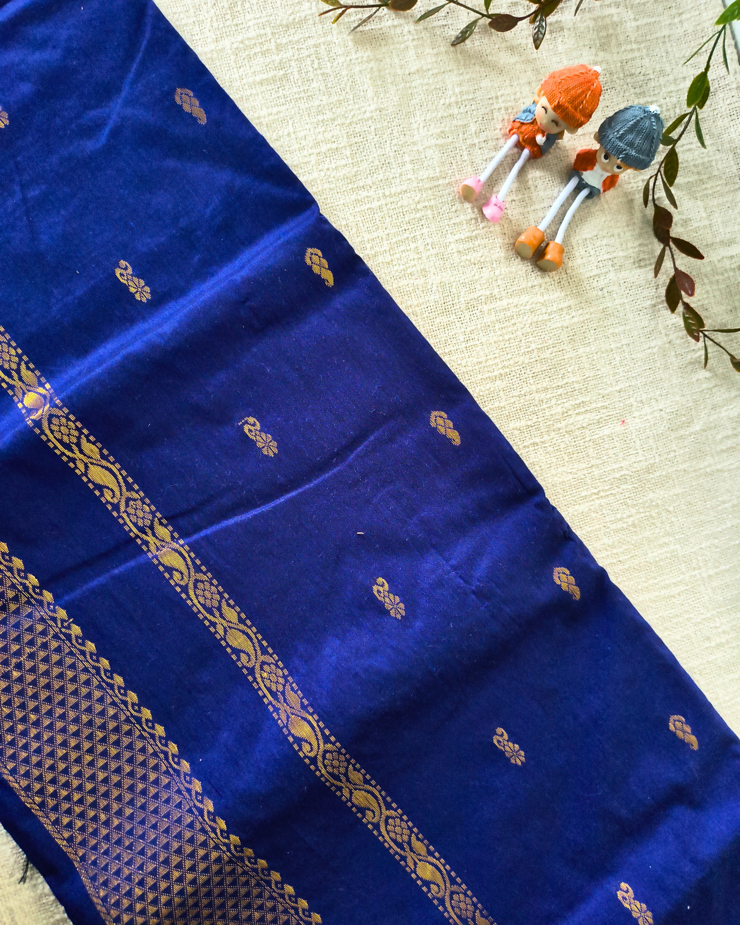 Premium Kalyani Cotton with Butta Monochromatic  - Blue