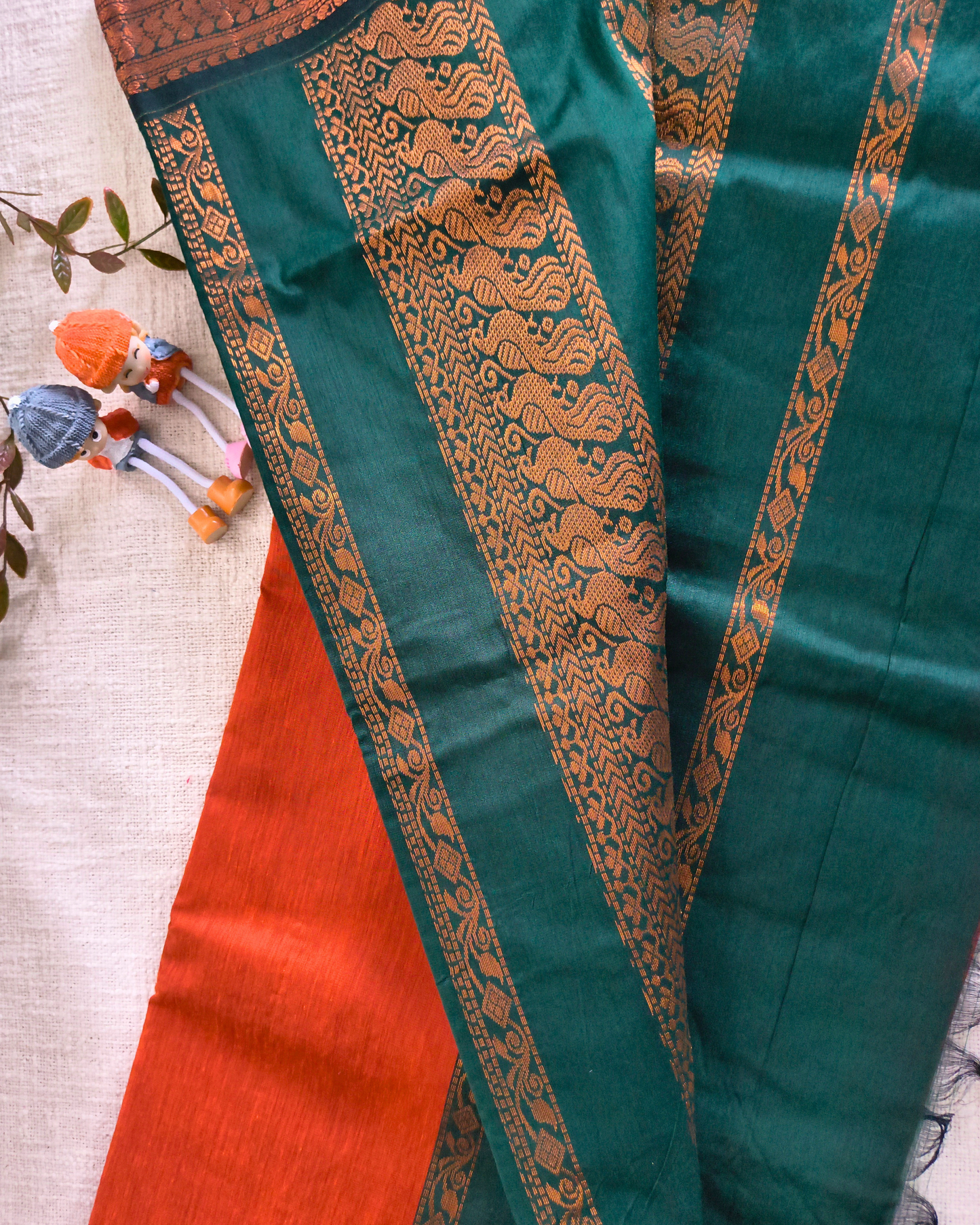 Premium Kalyani Cotton Plain Saree with Zari Border - Orange