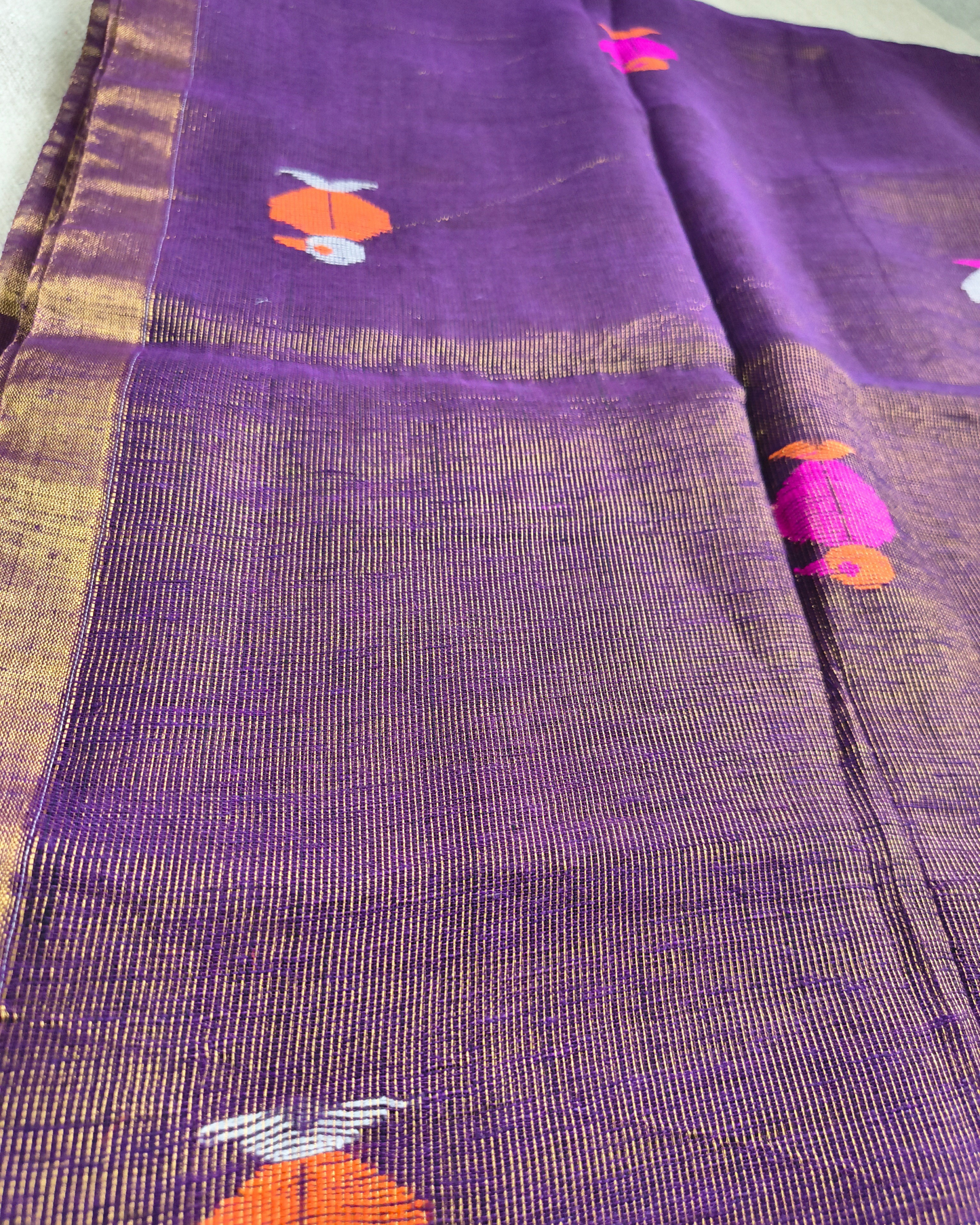 Pure Linen with Copper Zari Weaving & Jamdhani Buttas - Dark Purple
