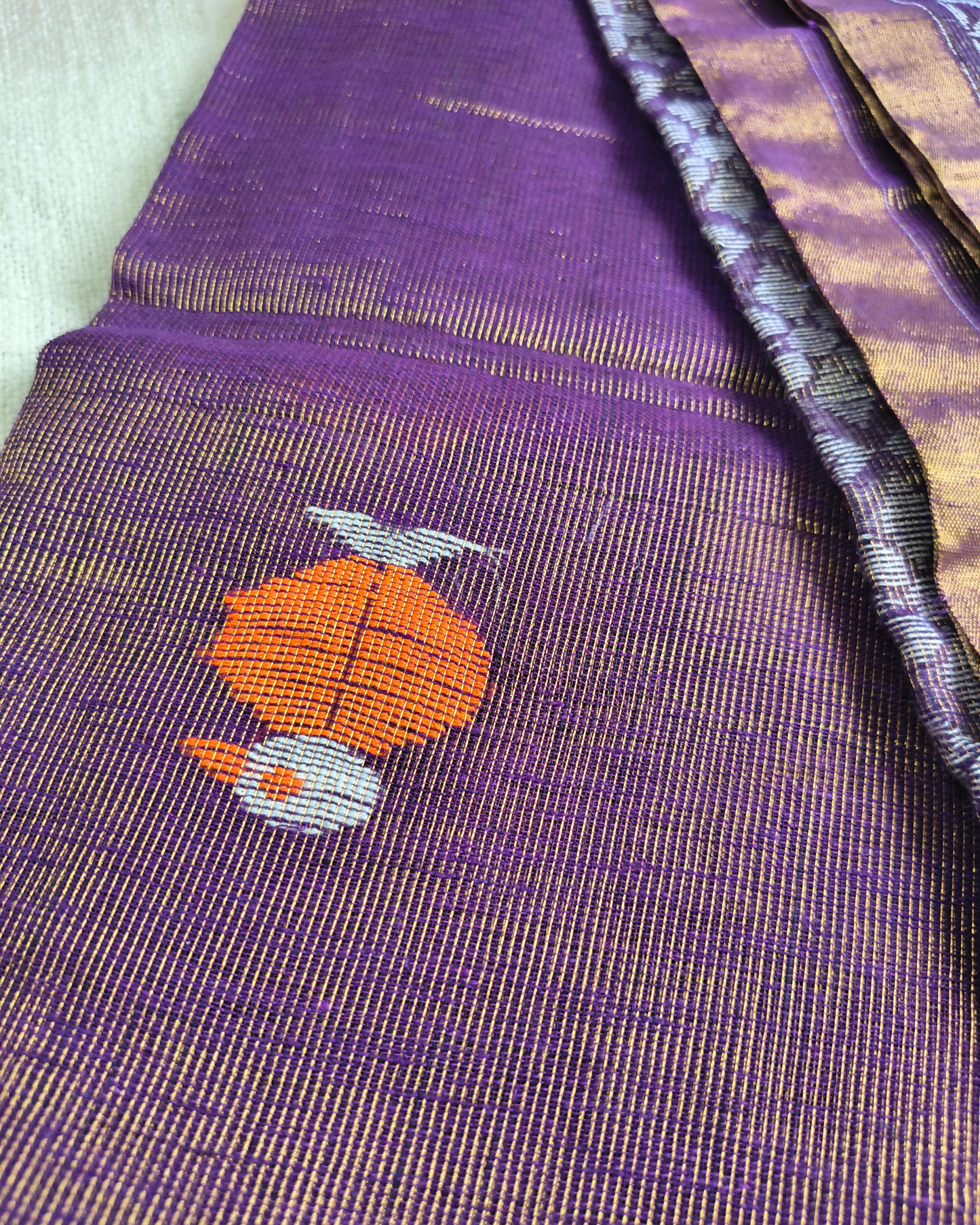Pure Linen with Copper Zari Weaving & Jamdhani Buttas - Dark Purple
