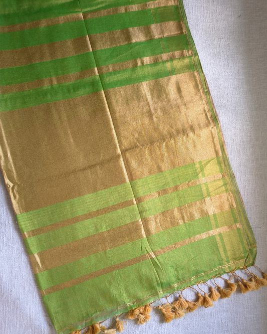 Soft Linen Tissue Saree Plain - Golden Green MammaHug