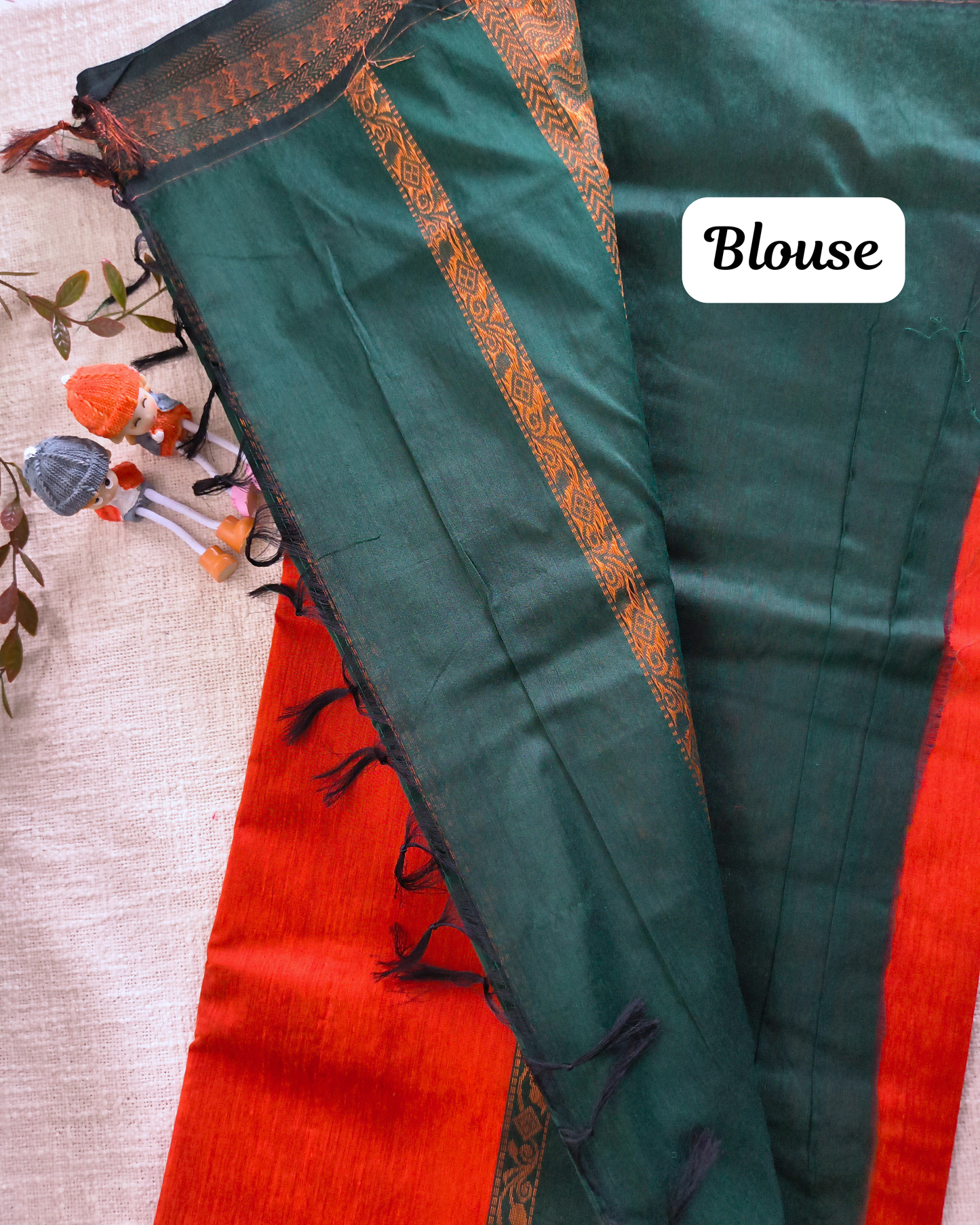 Premium Kalyani Cotton Plain Saree with Zari Border - Orange