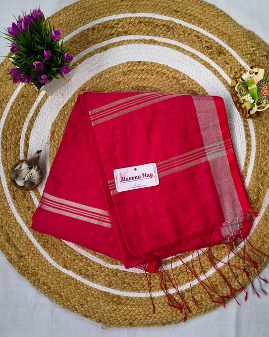 Silk Cotton Handloom Saree Silver Zari Border MammaHug