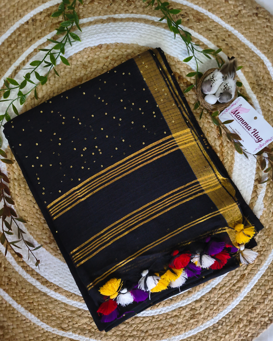 Premium Linen By Linen Handloom Saree - Black