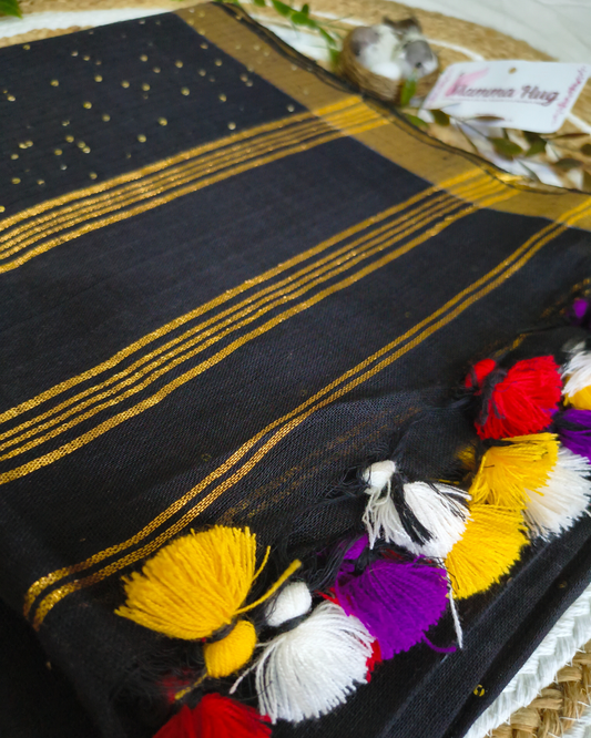 Premium Linen By Linen Handloom Saree - Black