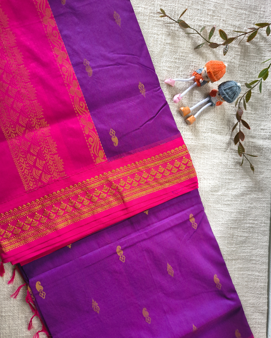 Kalyani Cotton Saree with Butta - Purple MammaHug