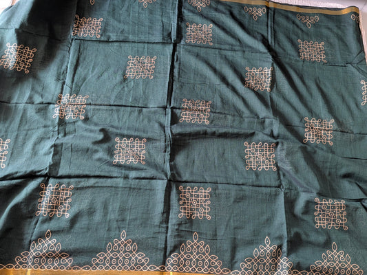 Traditional Kolam print on Mul cotton with tassels - Forest Green MammaHug