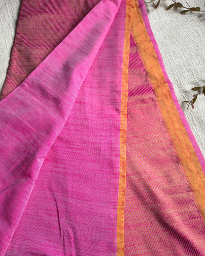 Pure Cottom Handloom Saree with Gold Zari weaving in Half & Half Pattern - Pink