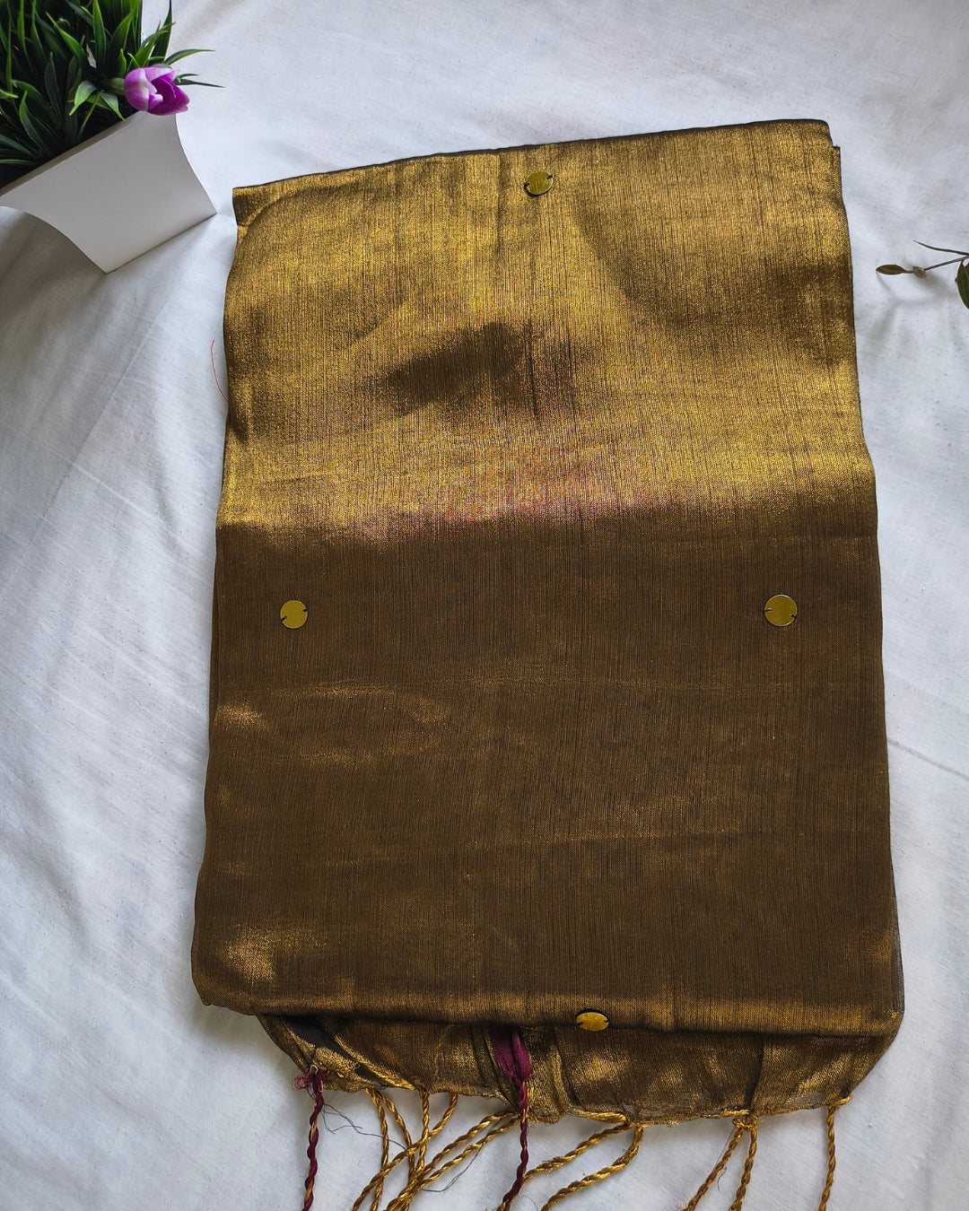 Pure Khadi Tissue Saree with Coin design - Golden Brown MammaHug