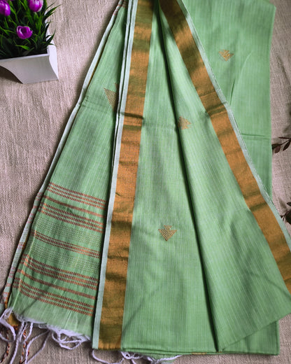 Pure Cottom Handloom Saree with Copper Zari weaving - Light Green
