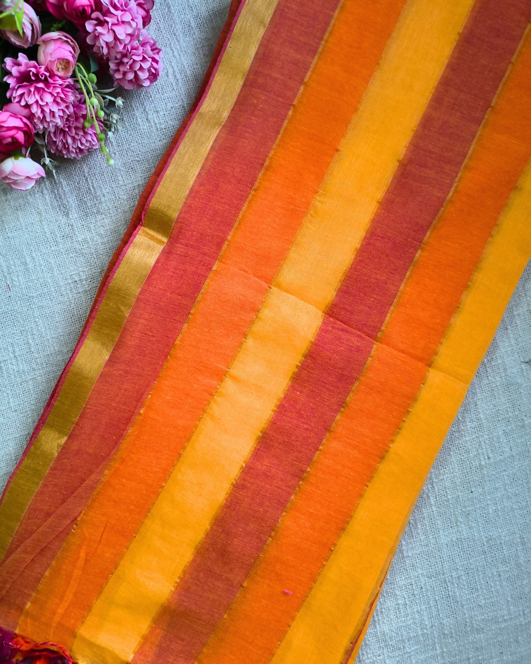 Premium Rainbow Mul Cotton Handloom Saree with Beautiful tassels - Yellow