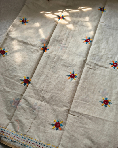 Chanderi silk cotton with kantha stitch floral design - Blue MammaHug
