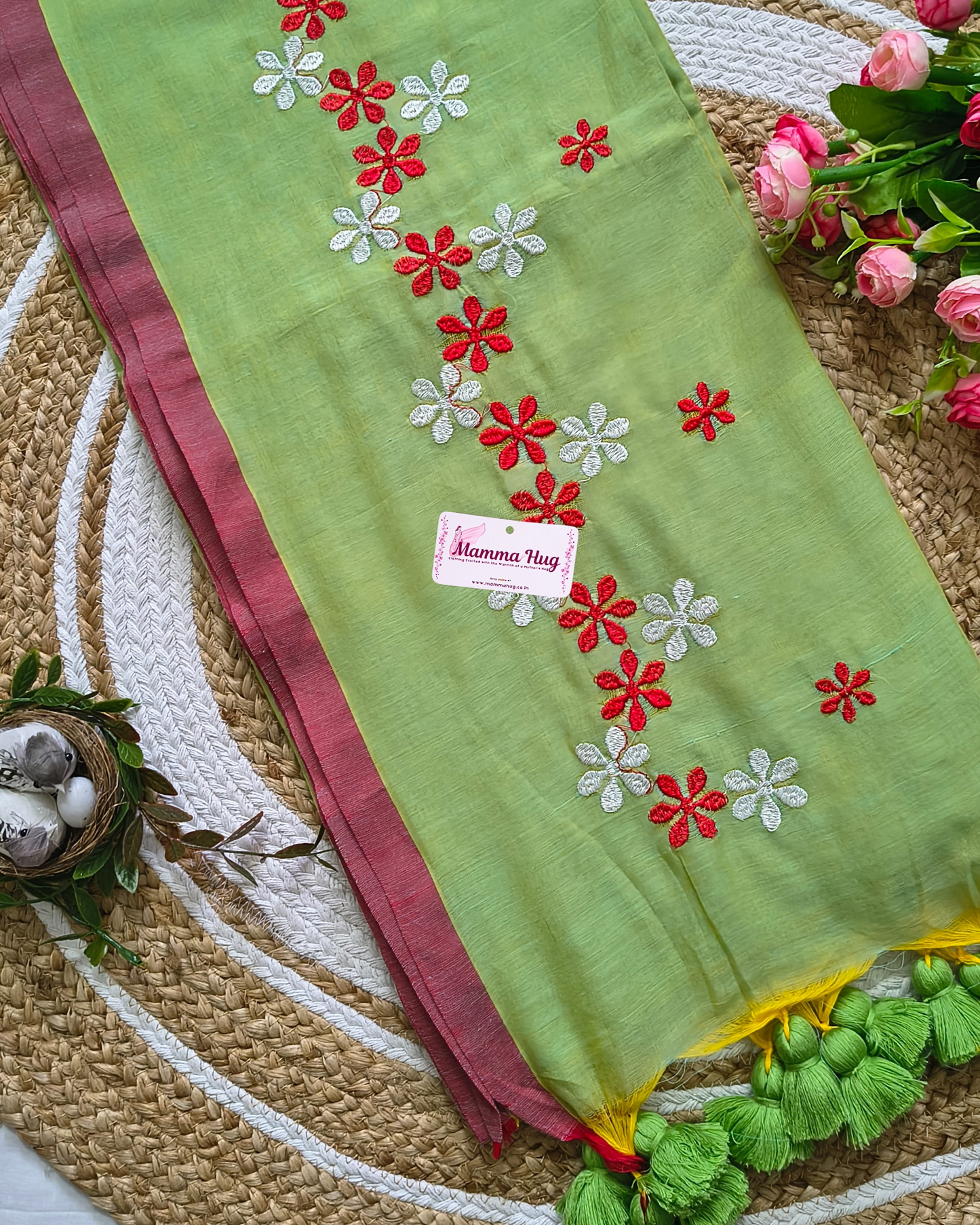 Mul Cottom Handloom Saree Flower Embroidery