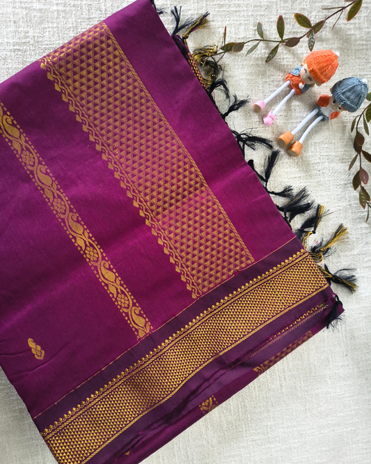 Premium Kalyani Cotton with Butta Monochromatic  - Magenta