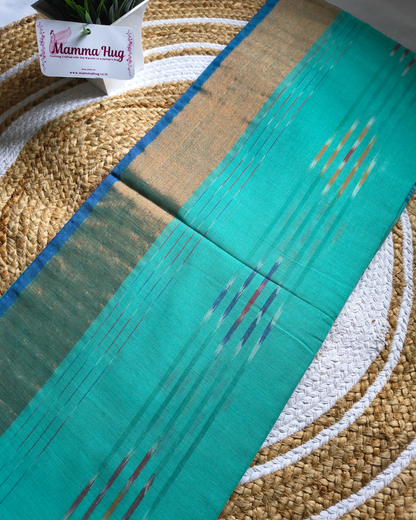 Pure Cotton Handloom Saree with Ikkat Design -Aqua Blue