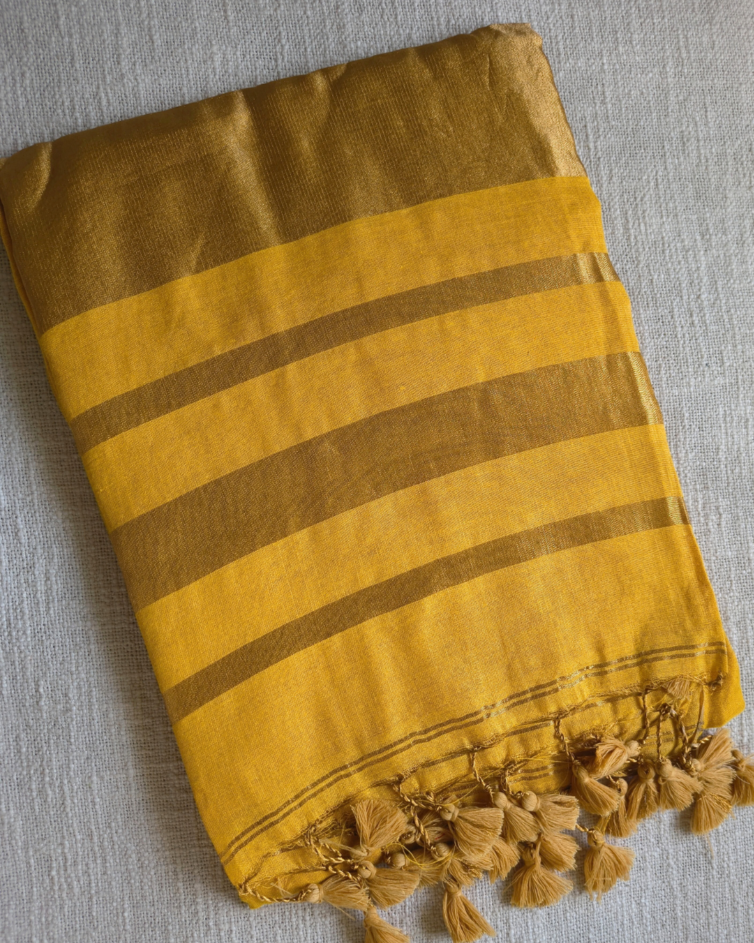Soft Linen Tissue Saree Plain - Golden Yellow MammaHug