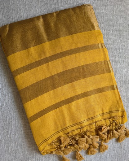 Soft Linen Tissue Saree Plain - Golden Yellow MammaHug