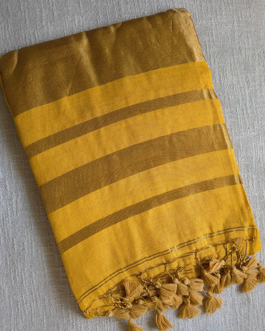 Soft Linen Tissue Saree Plain - Golden Yellow MammaHug