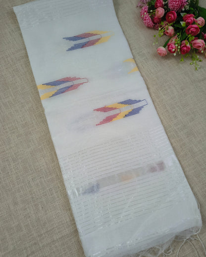 Cotton Silk Handloom Saree Woven with Silver Zari - White