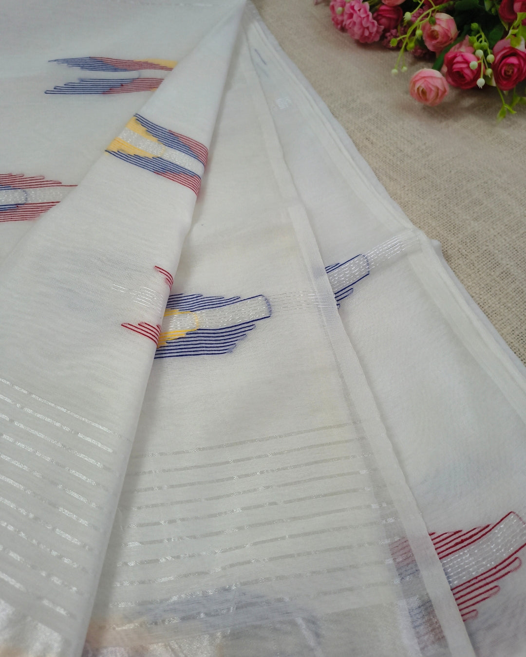 Cotton Silk Handloom Saree Woven with Silver Zari - White