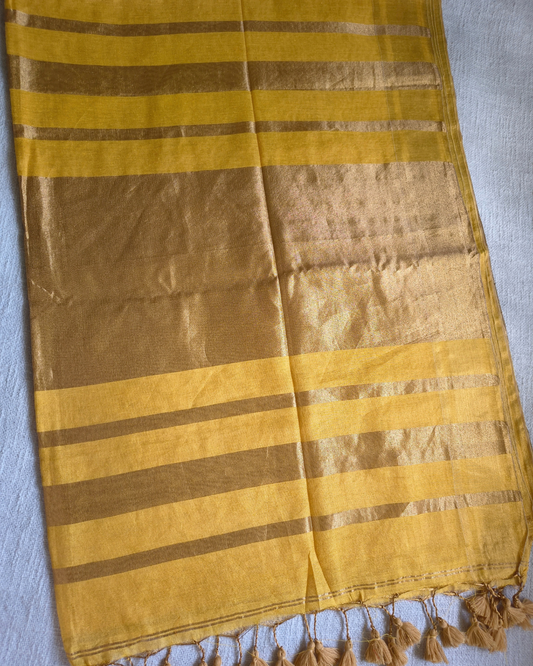 Soft Linen Tissue Saree Plain - Golden Yellow MammaHug