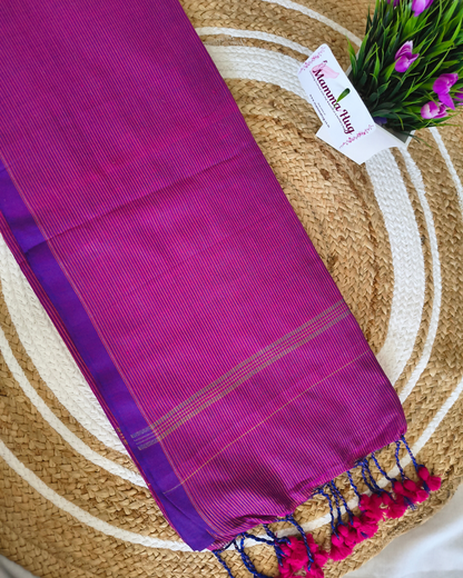 Khadi Cotton Handloom Saree Zari Woven - Dark Purple
