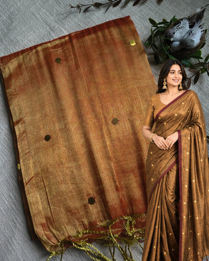 Pure Khadi Tissue Saree with Coin design - Sunset MammaHug