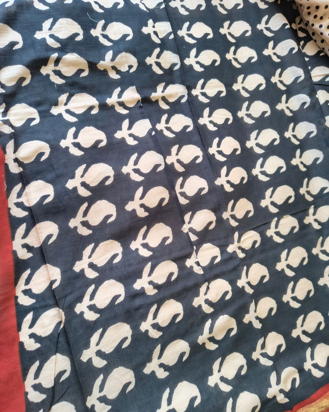 Ajrakh Block Print 120s Mul Cotton Saree - Red MammaHug
