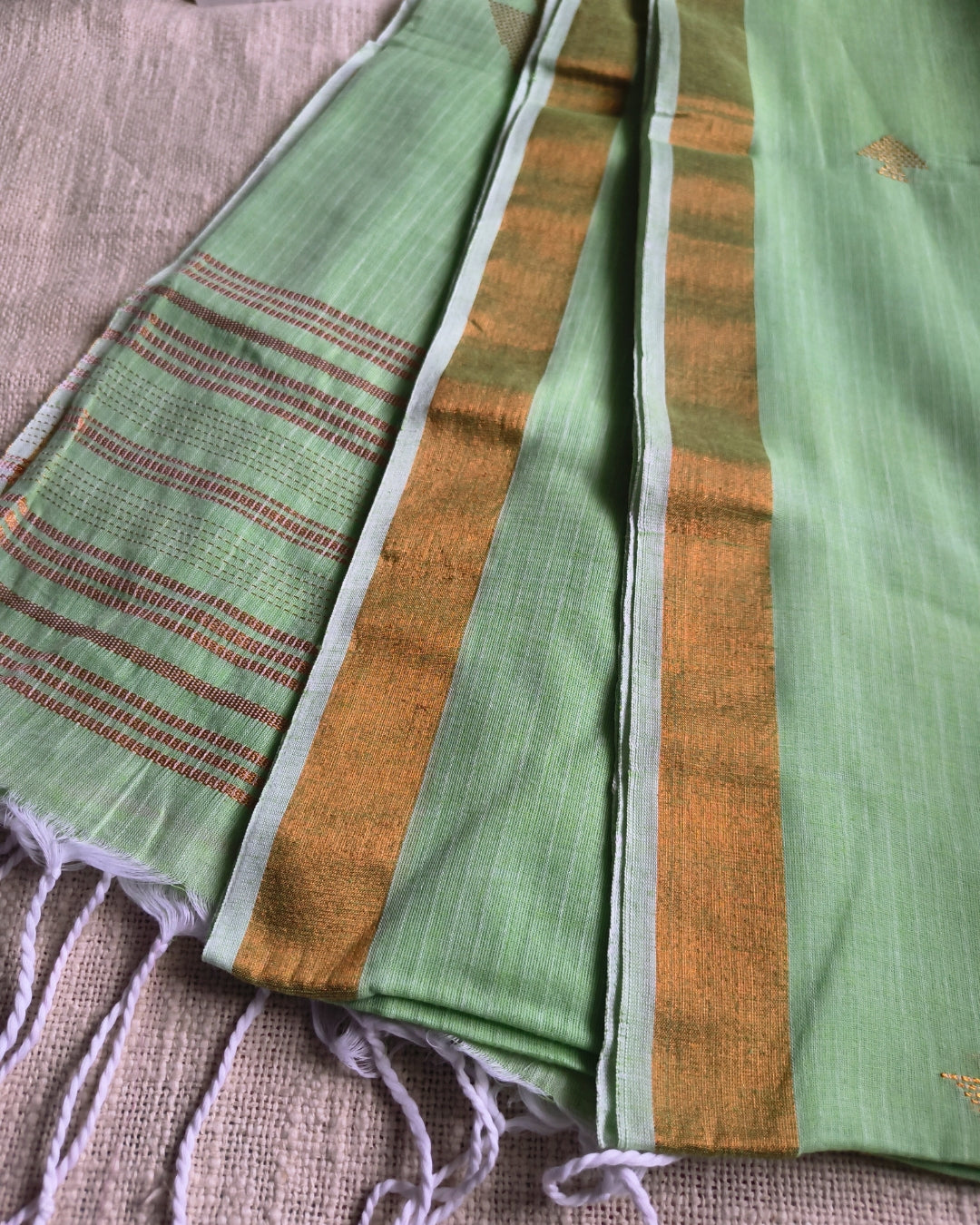 Pure Cottom Handloom Saree with Copper Zari weaving - Light Green