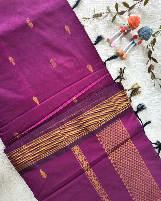 Premium Kalyani Cotton with Butta Monochromatic  - Magenta