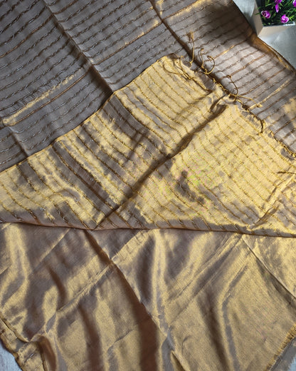Soft Linen Tissue Saree with Sequins- Golden MammaHug