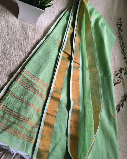 Pure Cottom Handloom Saree with Copper Zari weaving - Light Green