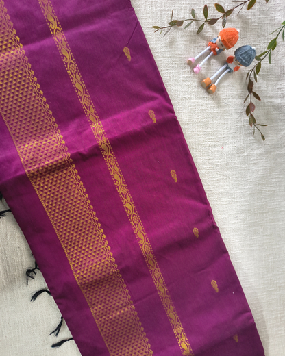 Premium Kalyani Cotton with Butta Monochromatic  - Magenta