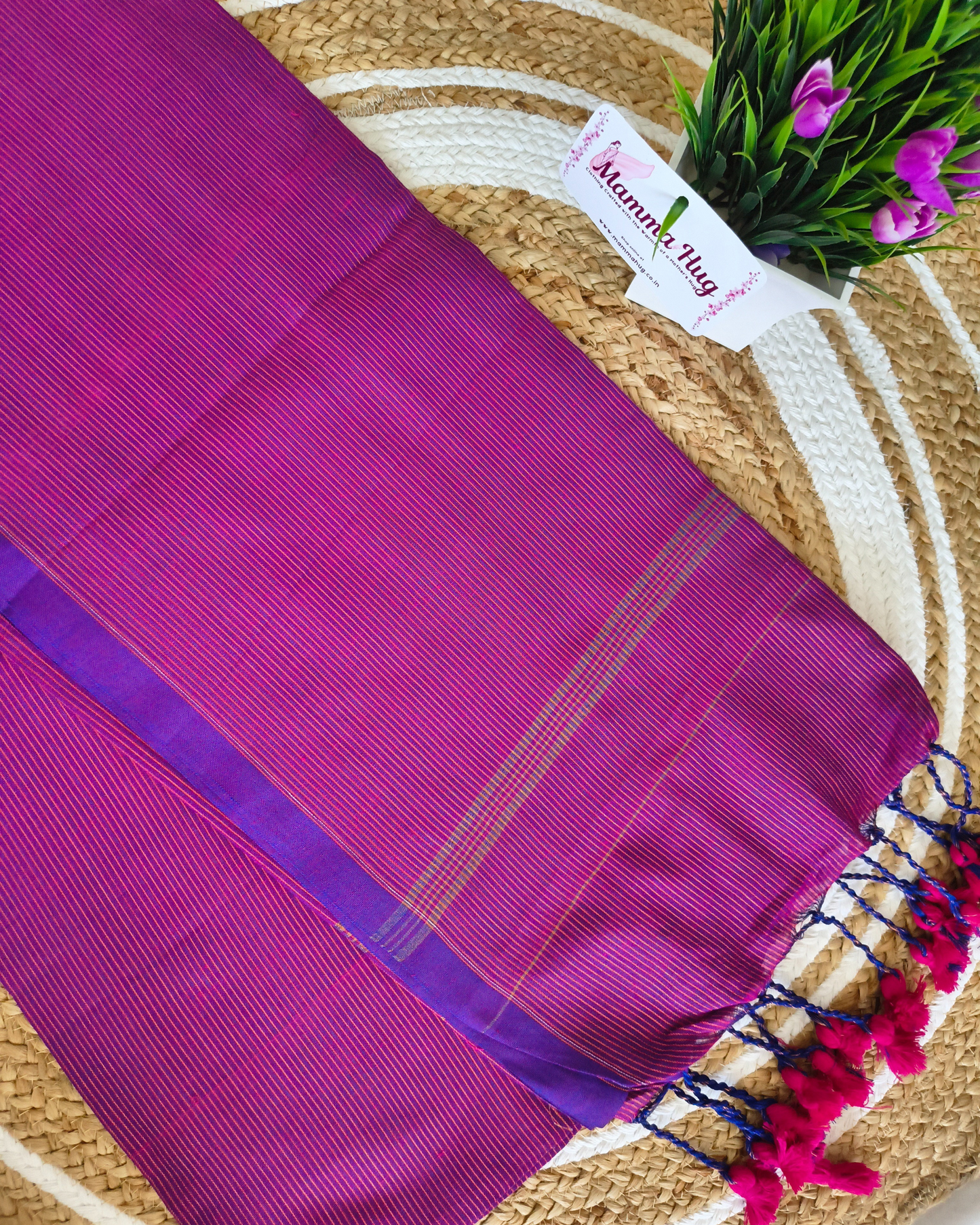 Khadi Cotton Handloom Saree Zari Woven - Dark Purple
