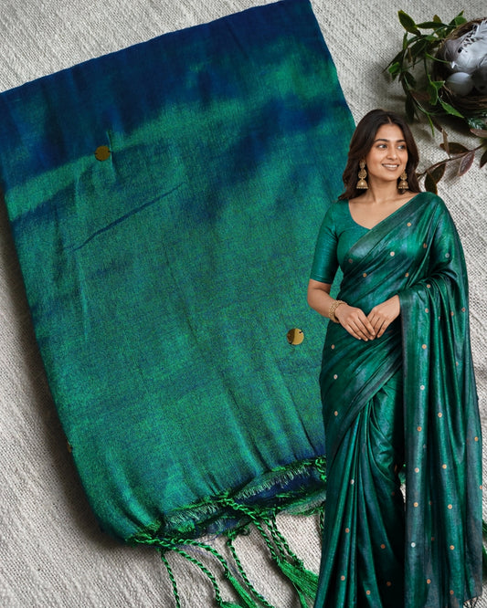 Pure Khadi Tissue Saree with Coin design - Peacock MammaHug