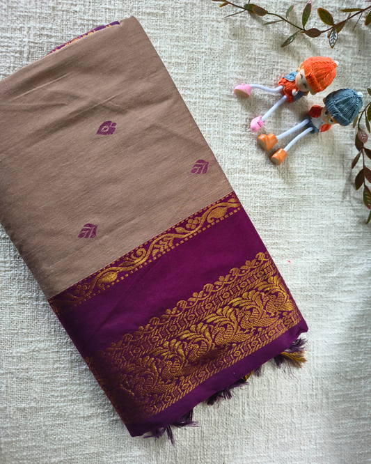 Premium Kalyani Cotton Saree with Butta - Mocha Rose