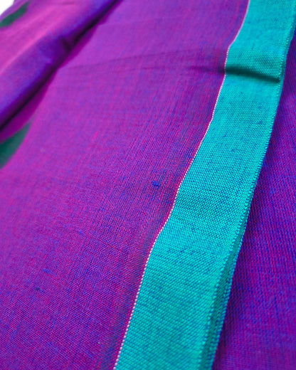 Soft Cotton Handloom Saree with Hand-Painted Floral Design - Dark Purple