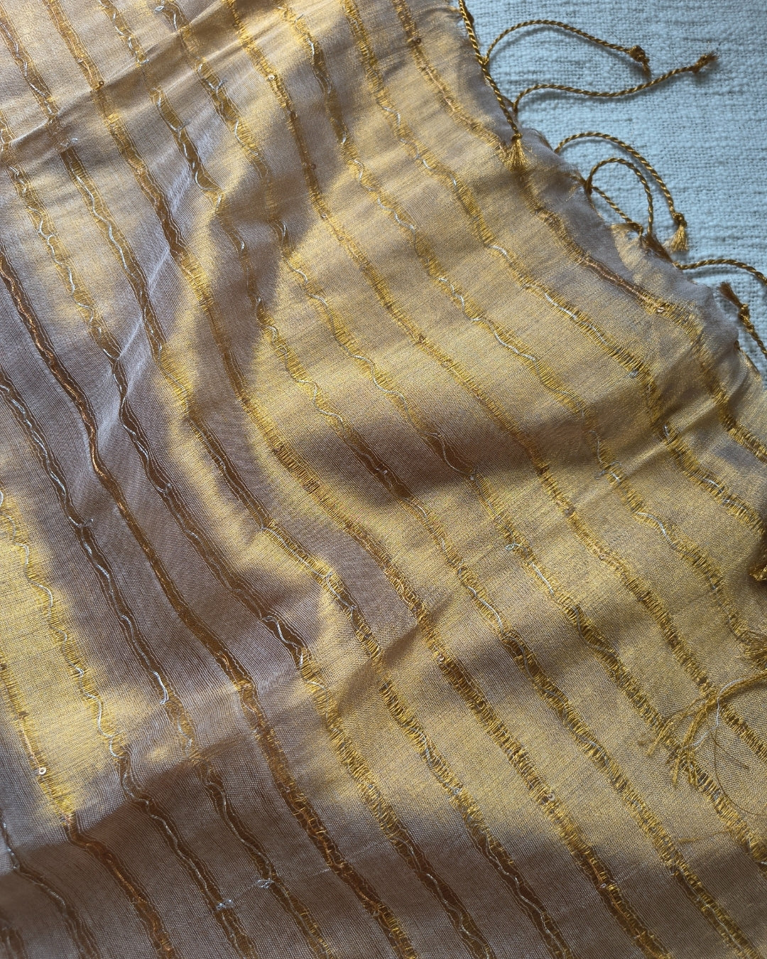 Soft Linen Tissue Saree with Sequins- Golden MammaHug